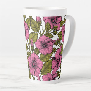 Pink hibiscus flowers latte mug