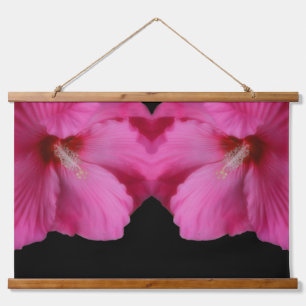 Pink Hibiscus Flowers Mirrored Abstract  Hanging Tapestry