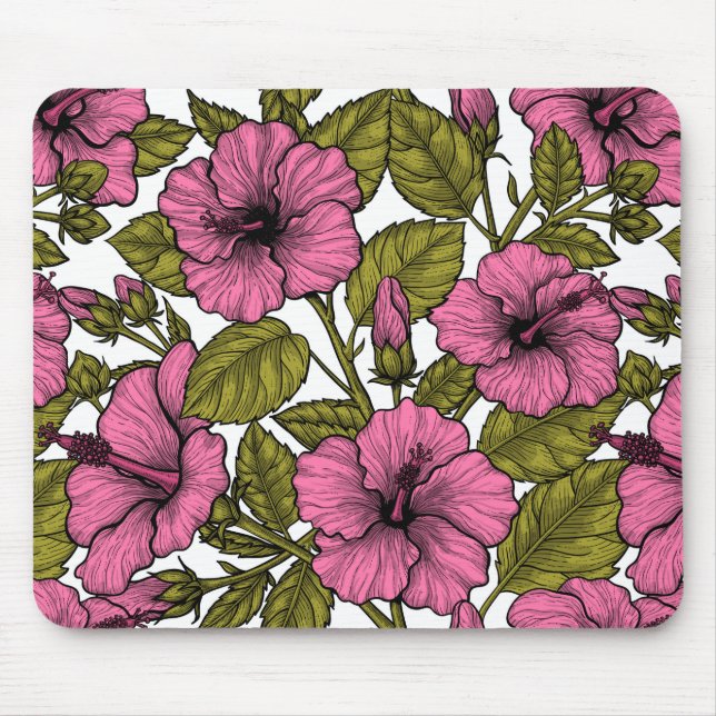 Pink hibiscus flowers mouse mat (Front)