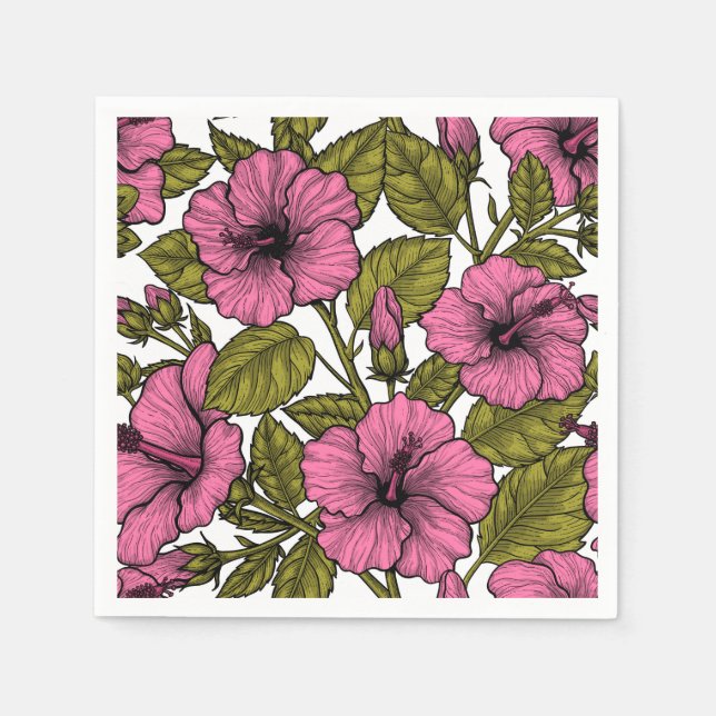 Pink hibiscus flowers napkin (Front)