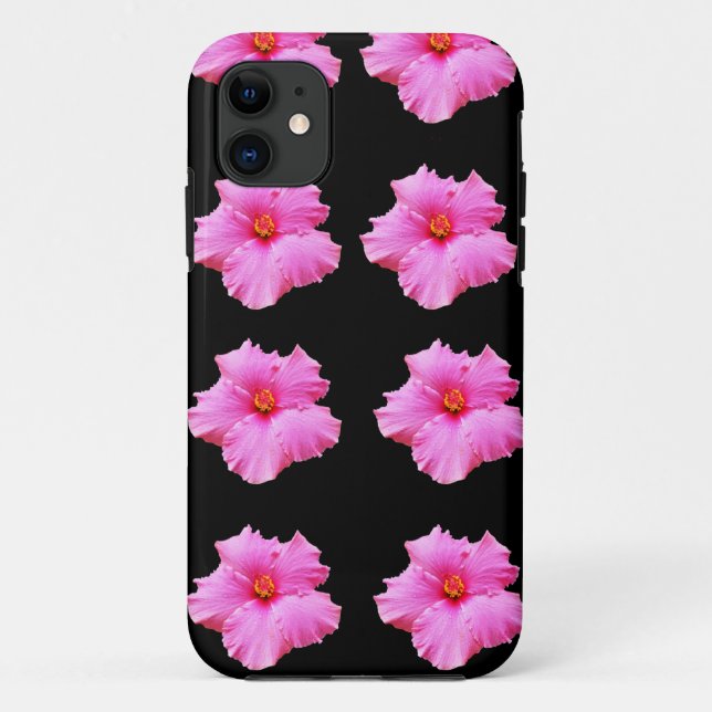 Pink Hibiscus Flowers On Black,_ Case-Mate iPhone Case (Back)