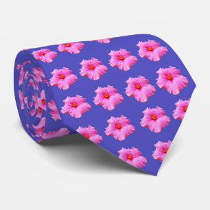 Pink Hibiscus Flowers On Purple, Tie