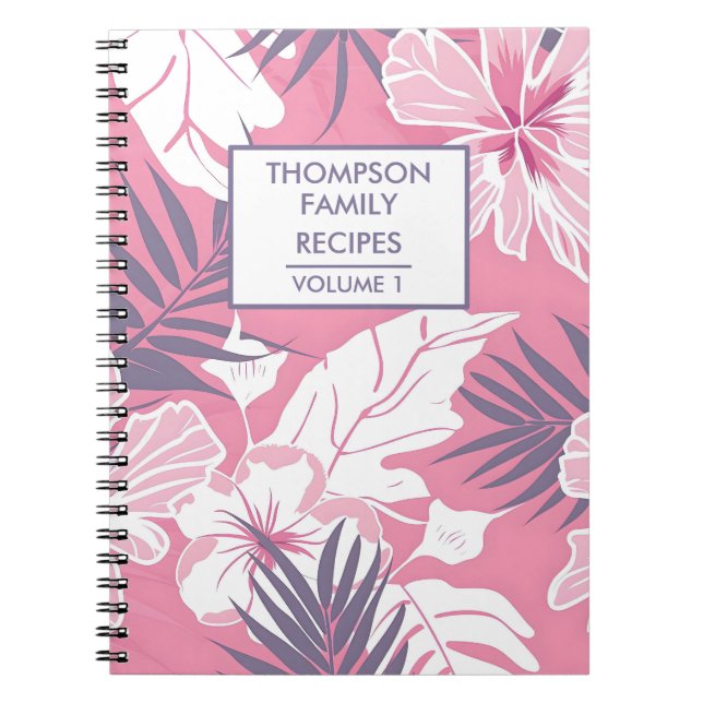 Pink hibiscus flowers Personalised Recipe Notebook (Front)