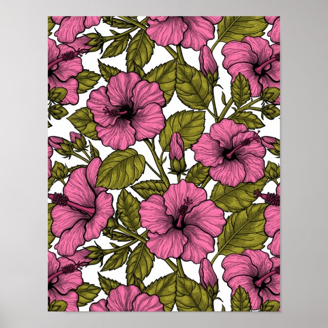 Pink hibiscus flowers poster (Front)