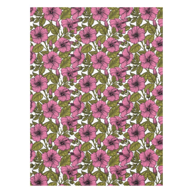 Pink hibiscus flowers tablecloth (Front)