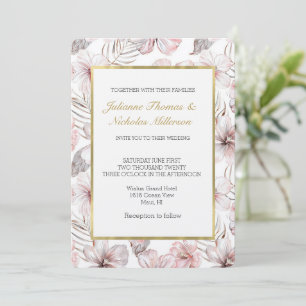 Pink Hibiscus Flowers Wedding Invitation