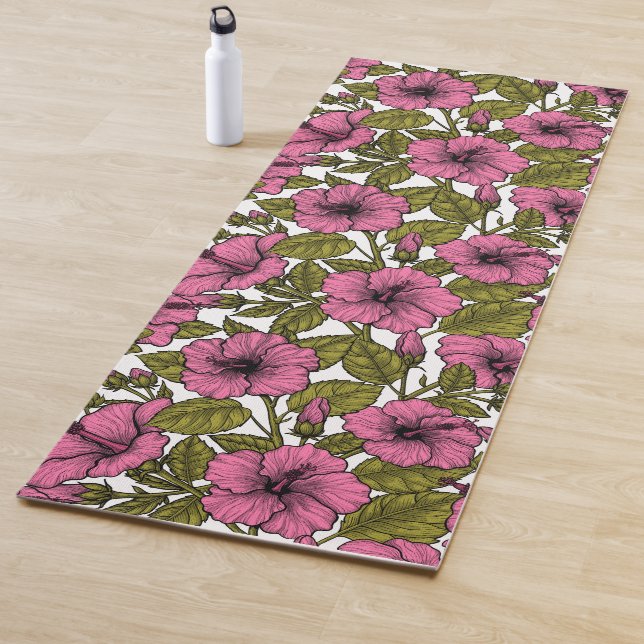 Pink hibiscus flowers yoga mat (In Situ)