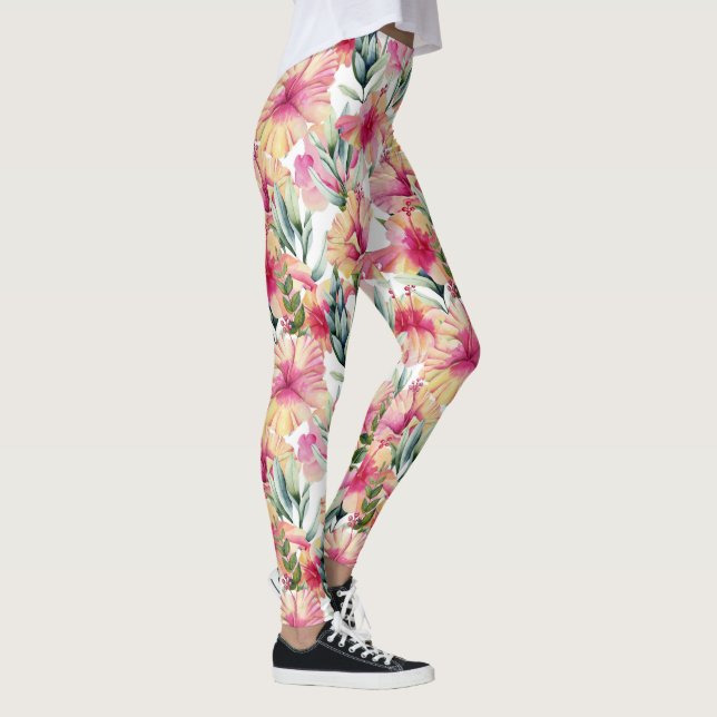 Pink Hibiscus Garden  Leggings (Right)