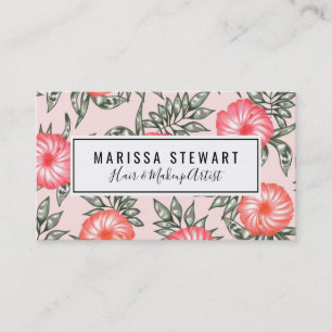 Pink Hibiscus Hawaiian Flower Pattern Business Card