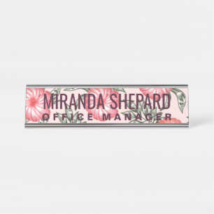 Pink Hibiscus Hawaiian Flower Pattern Desk Name Plate