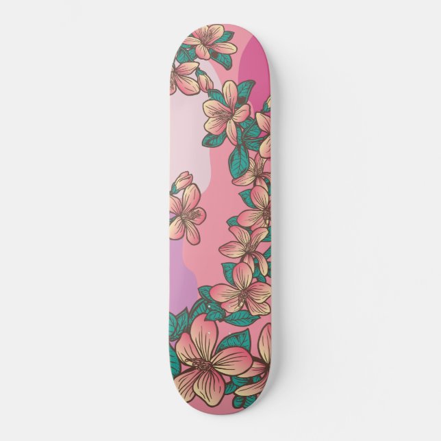 Pink Hibiscus Hawaiian Flowers Floral Skateboard (Front)