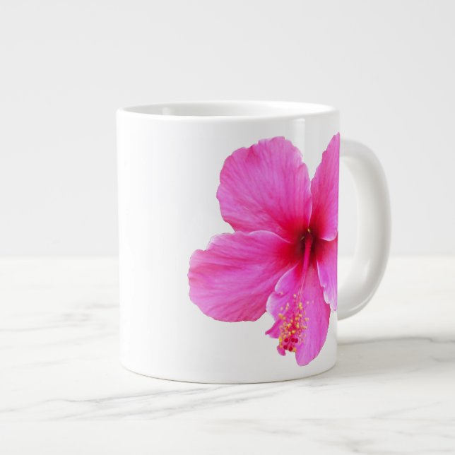 Pink HIbiscus Large Coffee Mug (Front Right)