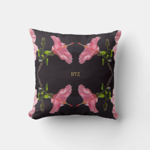 Pink Hibiscus on Black Cushion