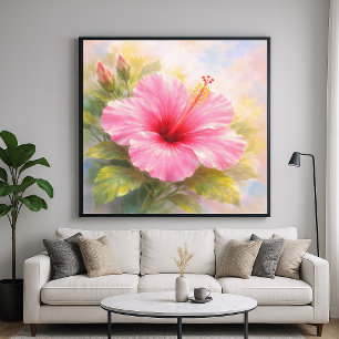 Pink Hibiscus - Painting Style Art Poster