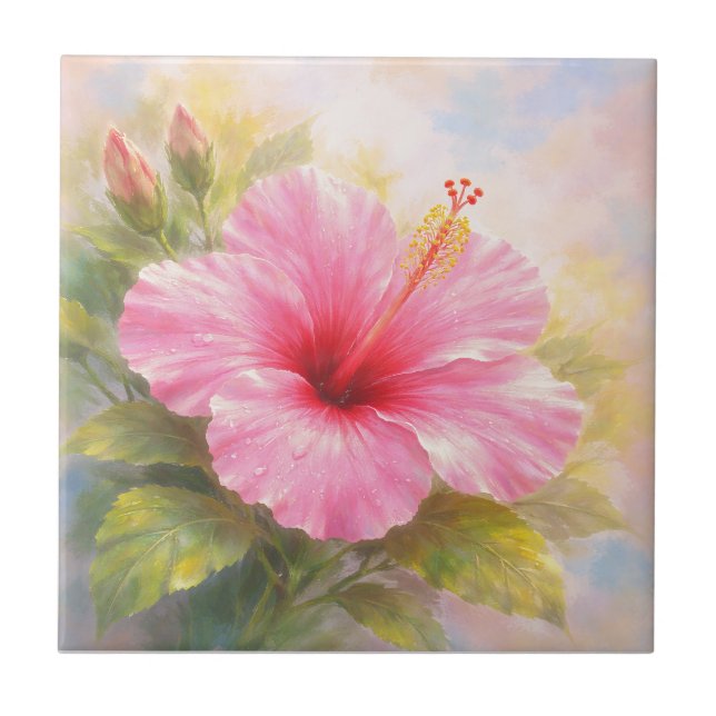 Pink Hibiscus - Painting Style Art Tile (Front)