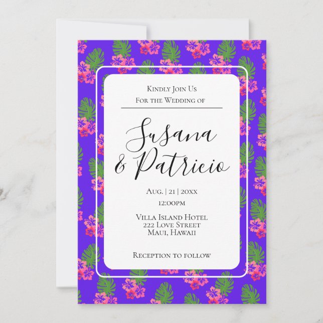 Pink Hibiscus Pattern Wedding  Invitation (Front)