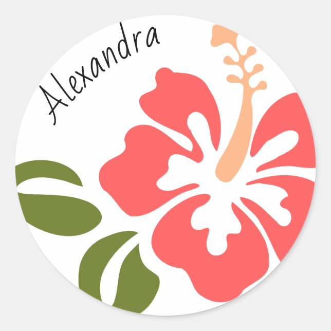 Pink Hibiscus Personalised Classic Round Sticker (Front)