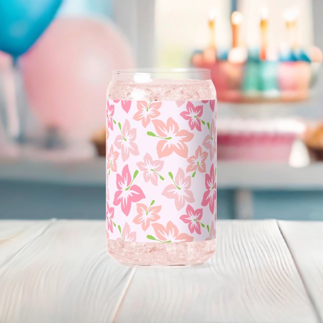 Pink Hibiscus, Pink Flowers, Pattern Of Flowers Can Glass (Insitu (Baby Shower))