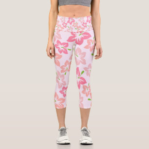 Pink Hibiscus, Pink Flowers, Pattern Of Flowers Capri Leggings