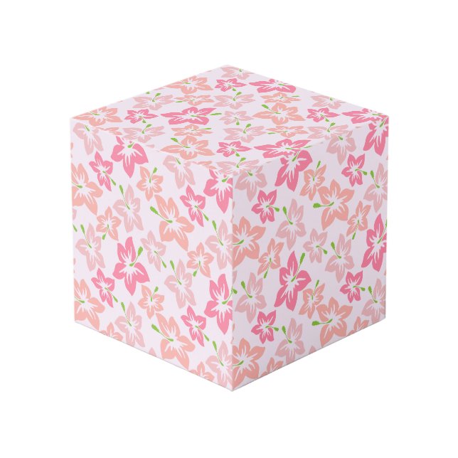 Pink Hibiscus, Pink Flowers, Pattern Of Flowers Cube (Front Angled)