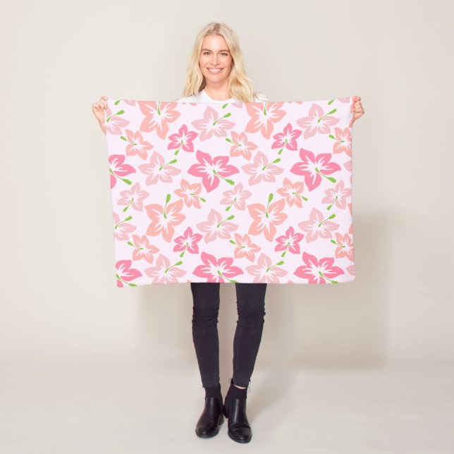 Pink Hibiscus, Pink Flowers, Pattern Of Flowers Fleece Blanket (In Situ)