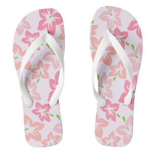 Pink Hibiscus, Pink Flowers, Pattern Of Flowers Flip Flops