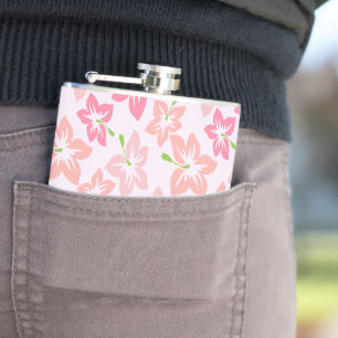 Pink Hibiscus, Pink Flowers, Pattern Of Flowers Hip Flask