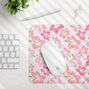 Pink Hibiscus, Pink Flowers, Pattern Of Flowers Mouse Mat