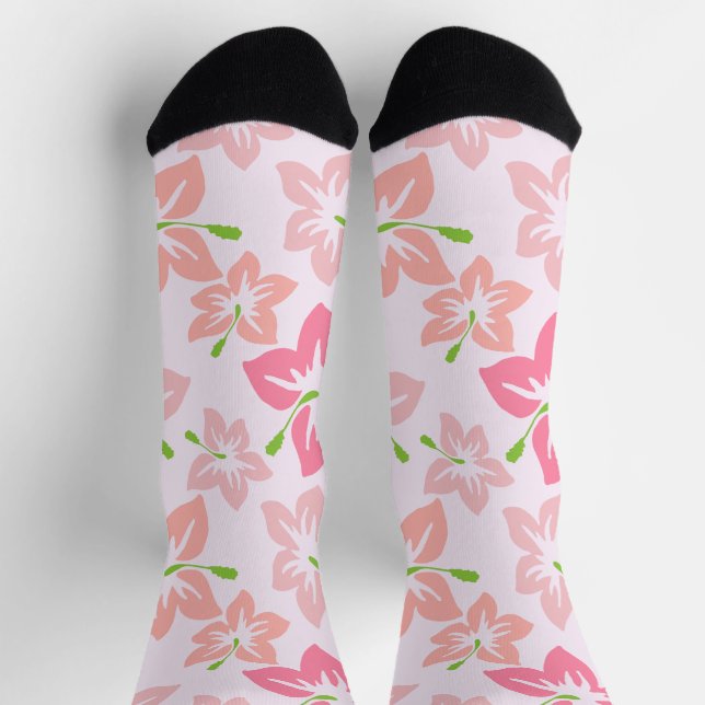 Pink Hibiscus, Pink Flowers, Pattern Of Flowers Socks (Top)