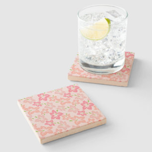 Pink Hibiscus, Pink Flowers, Pattern Of Flowers Stone Coaster