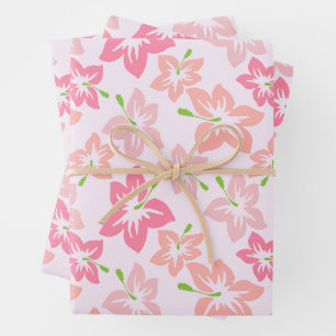 Pink Hibiscus, Pink Flowers, Pattern Of Flowers Wrapping Paper Sheet