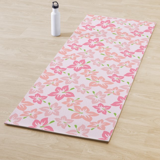 Pink Hibiscus, Pink Flowers, Pattern Of Flowers Yoga Mat (In Situ)