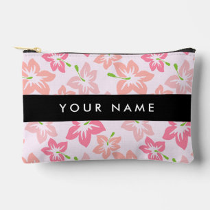 Pink Hibiscus, Pink Flowers, Your Name Accessory Pouch