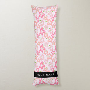 Pink Hibiscus, Pink Flowers, Your Name Body Cushion