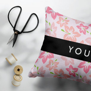 Pink Hibiscus, Pink Flowers, Your Name Decorative Cushion