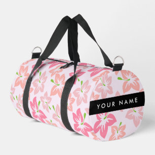 Pink Hibiscus, Pink Flowers, Your Name Duffle Bag