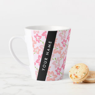 Pink Hibiscus, Pink Flowers, Your Name Latte Mug