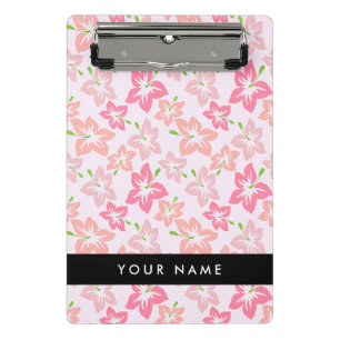 Pink Hibiscus, Pink Flowers, Your Name Mini Clipboard