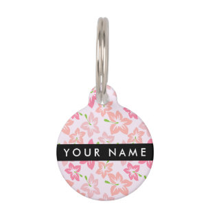 Pink Hibiscus, Pink Flowers, Your Name Pet Tag