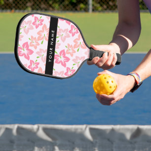 Pink Hibiscus, Pink Flowers, Your Name Pickleball Paddle