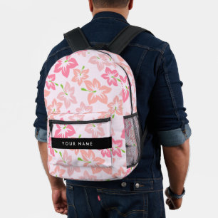 Pink Hibiscus, Pink Flowers, Your Name Printed Backpack