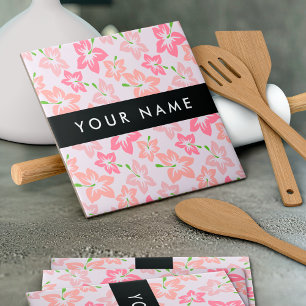 Pink Hibiscus, Pink Flowers, Your Name Tile