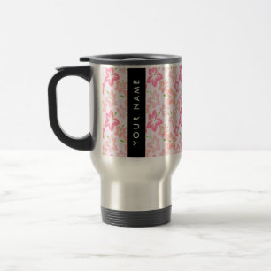Pink Hibiscus, Pink Flowers, Your Name Travel Mug
