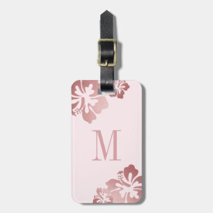 Pink Hibiscus Rose Gold Luggage ID Luggage Tag