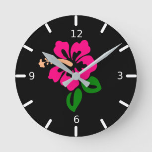 Pink Hibiscus Round Clock