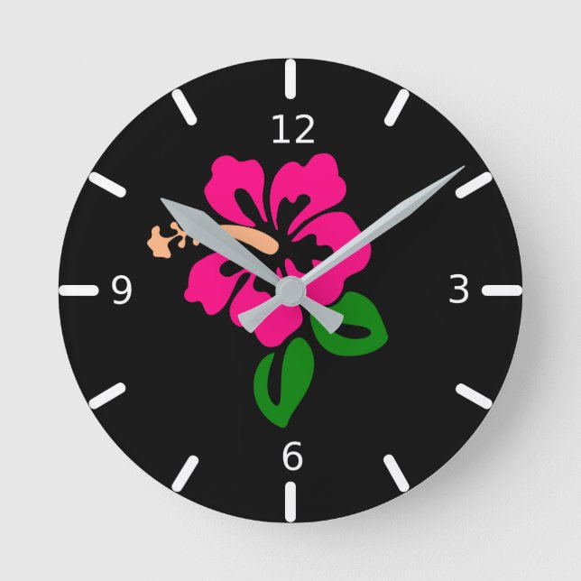 Pink Hibiscus Round Clock (Front)