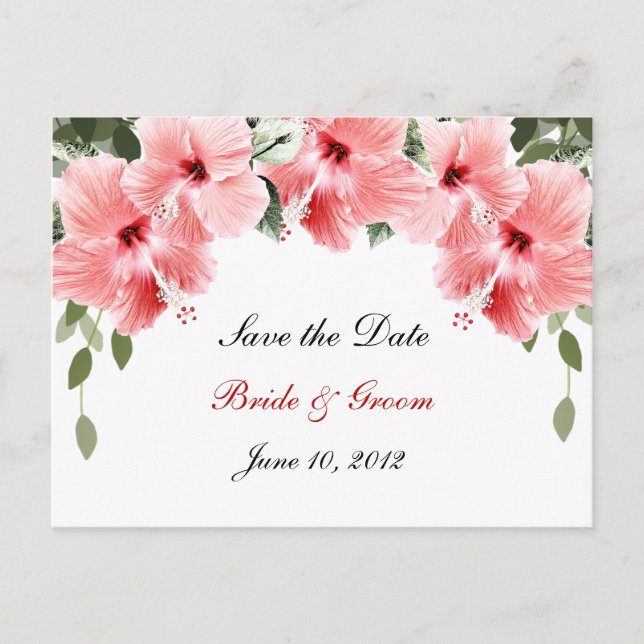 Pink Hibiscus Save the Date Postcard (Front)