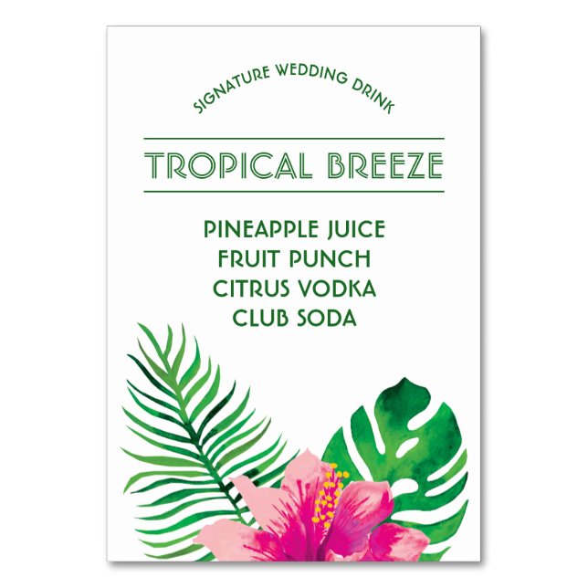 Pink Hibiscus Signature Drink Table Number (Front)