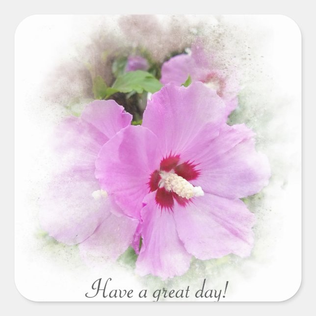 pink hibiscus square sticker (Front)