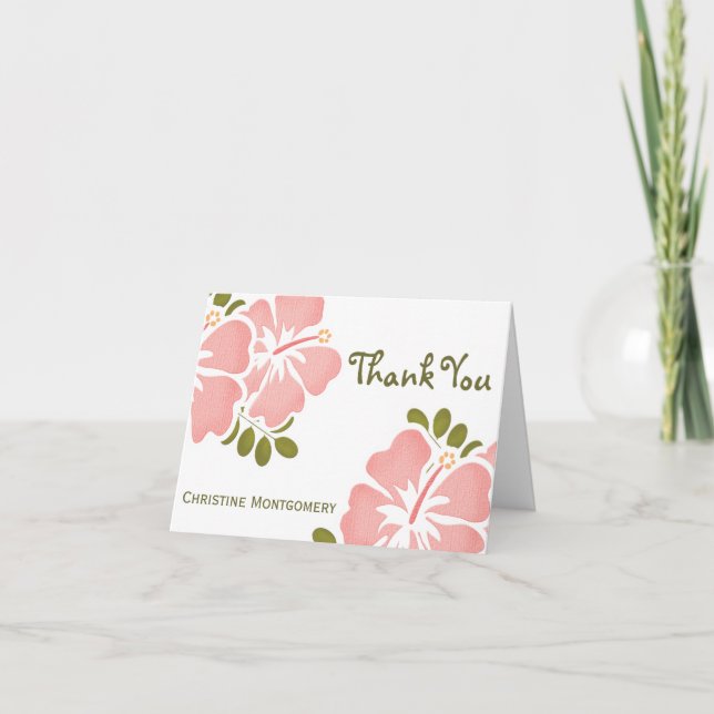 Pink Hibiscus Thank You Notes Cards (Front)